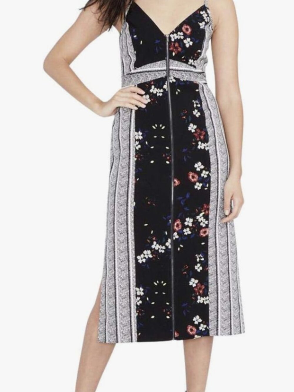 RACHEL Rachel Roy Black and White Floral Midi Dress